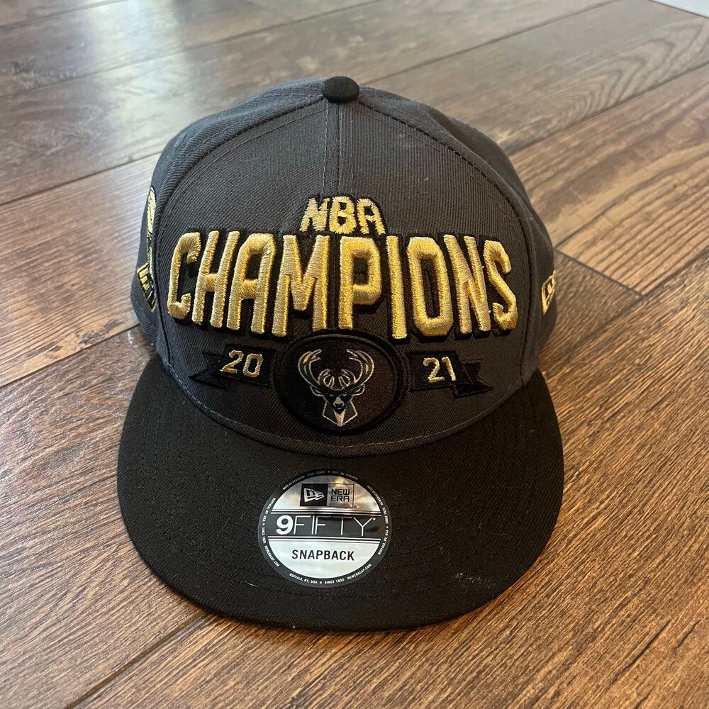 Milwaukee Bucks New Era 9Fifty Hat 2021 NBA Champions Gray Black Gold OS